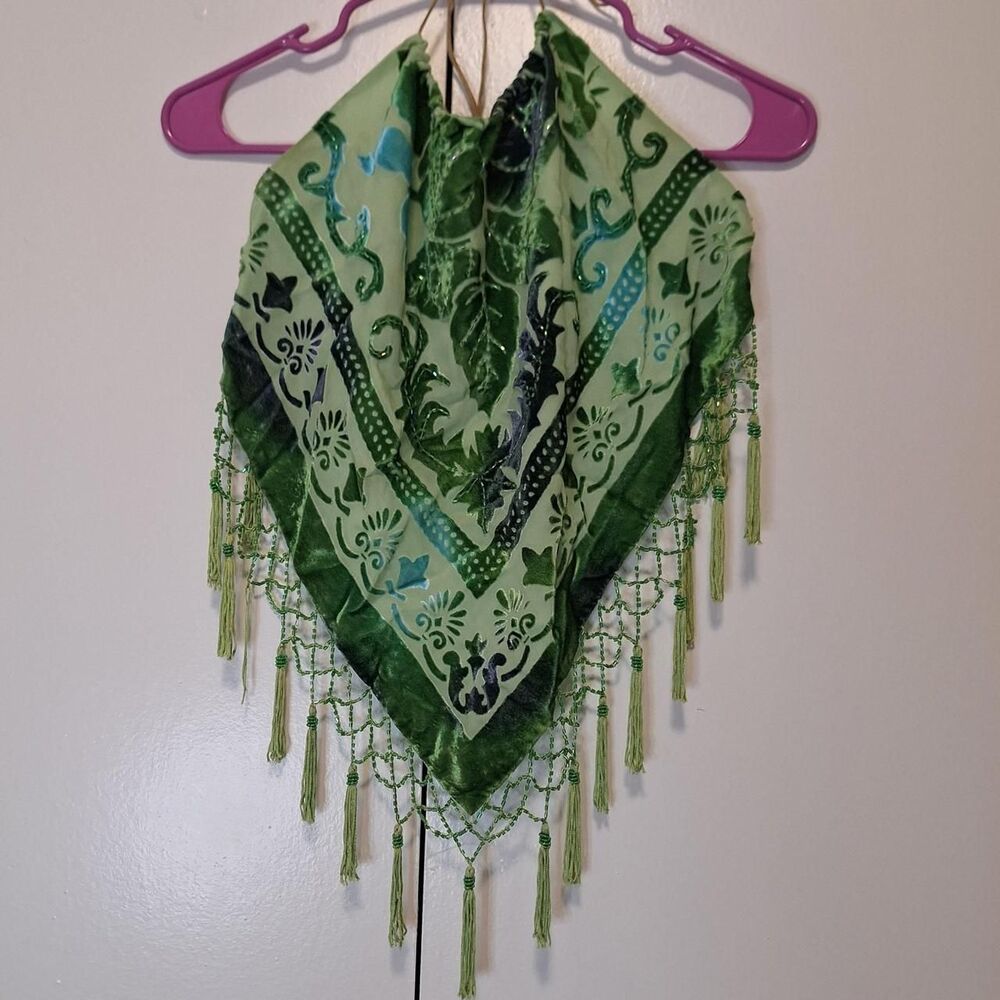 XoXo  Green Beaded Burnout Velvet Backless Top Small Y2K